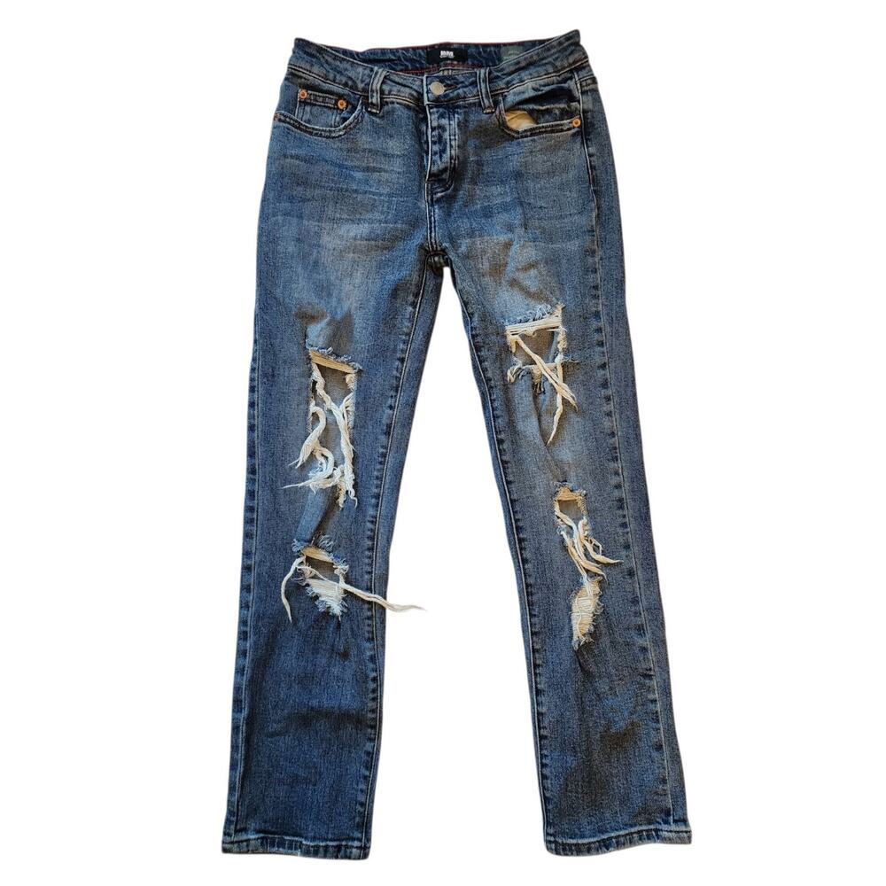 I&M Black Label Womens Mid Rise Boyfriend Jeans Size 5 Blue Distressed